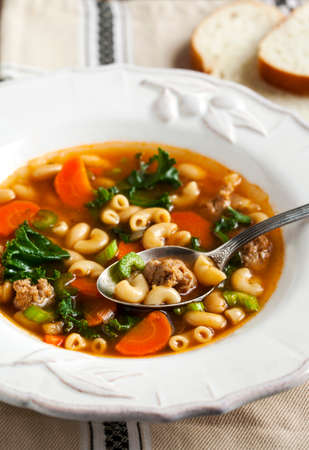 Sausage and kale soupの写真素材