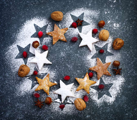Christmas cookies wreathの写真素材