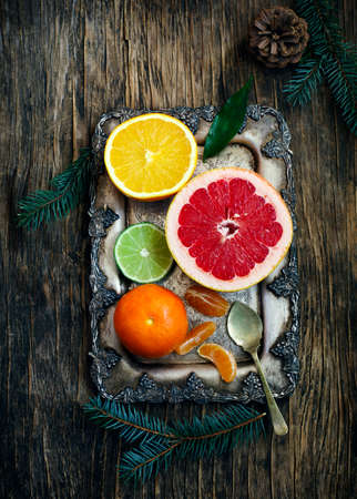 Fresh assorted citrus fruitsの写真素材