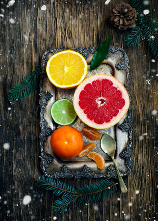 Fresh assorted citrus fruitsの写真素材
