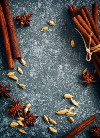 Spices for Masala tea. Top viewの写真素材