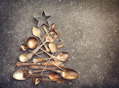 Abstract Christmas tree made from cutleryの写真素材
