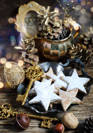 Christmas cookies and holiday decorationの写真素材