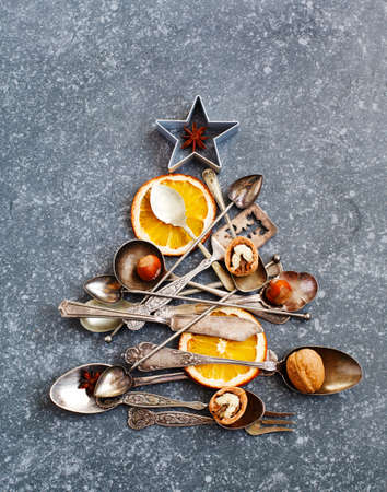 Abstract Christmas tree made from cutleryの写真素材