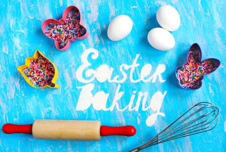 Easter baking. Food ingredient for cookiesの写真素材