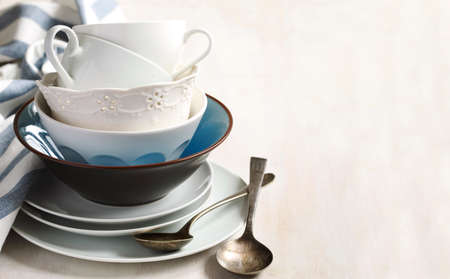 Kitchen cooking utensils. Cup and plate