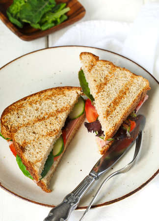Mortadella and vegetable sandwichの写真素材