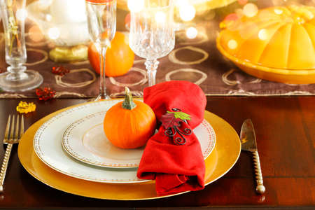 Thanksgiving table setting. Autumn tableの写真素材
