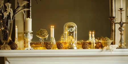 Mantelpiece with Christmas decorの写真素材