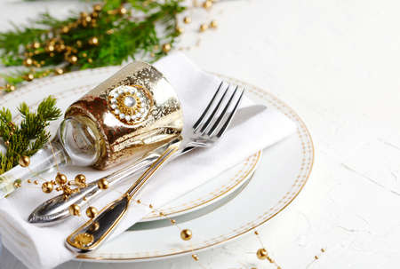 Christmas table setting. Holiday background, copy space