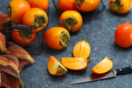 Delicious fresh persimmon fruits.の写真素材
