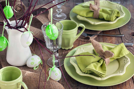 Easter table setting. Holiday Decorations.の写真素材