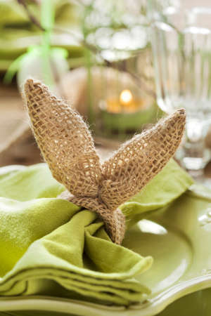Burlap bunny napkin ring. Easter table setting. Holiday Decorations.の写真素材