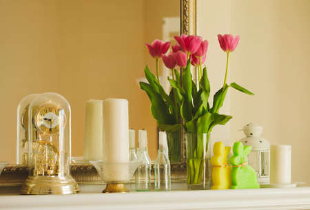 Easter decoration with spring tulipsの写真素材