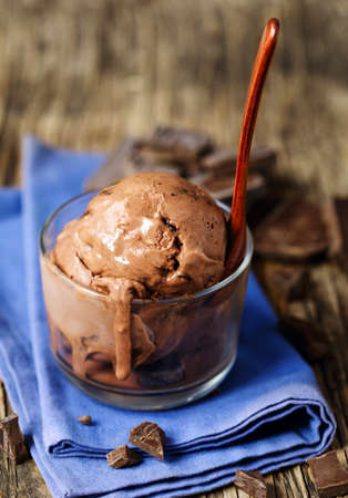 Chocolate ice cream in glass cupの写真素材