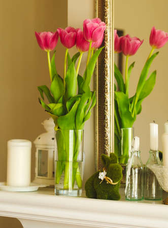 Easter decoration with spring tulipsの写真素材