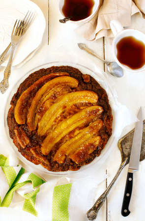 Banana upside-down cake, top viewの写真素材