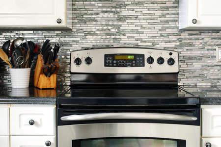 Stove closeup in modern kitchen interior.の写真素材