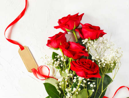Bouquet of red roses on white backgroundの写真素材
