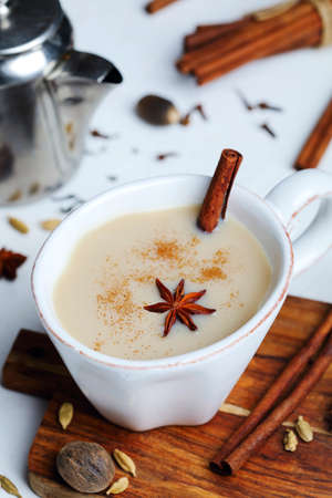 Traditional indian masala chai tea with spicesの写真素材