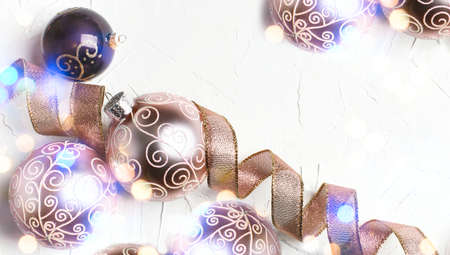 Christmas baubles. Christmas and New Year holidays background. Christmas greeting card, copy space