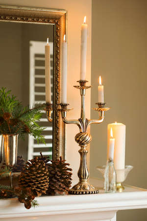 Mantelpiece with Christmas decorの写真素材