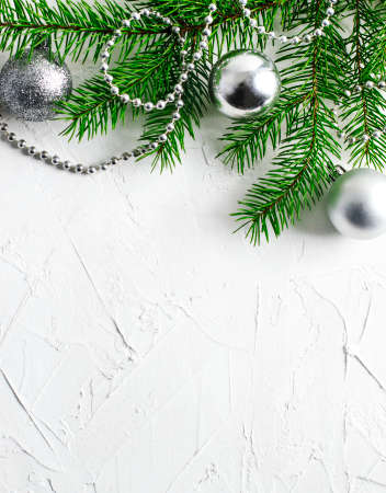 Christmas holiday background with fir branches and ornaments. Winter holiday conceptの写真素材