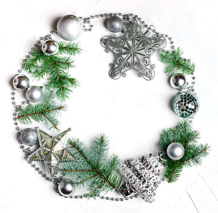 Christmas wreath. Christmas holiday background with copy spaceの写真素材