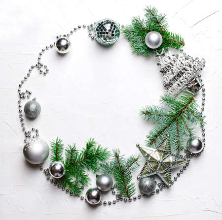 Christmas wreath. Christmas holiday background with copy spaceの写真素材