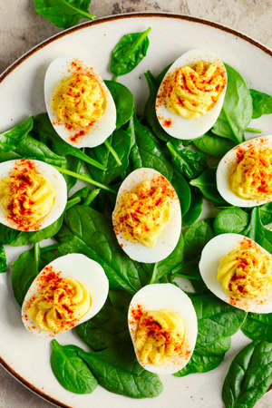 Deviled Eggs with Paprika as an Appetizer. top viewの写真素材