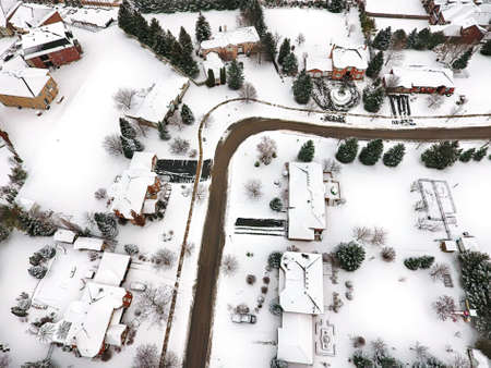 Aerial view of a small town in winter, Ontario, Canadaの写真素材