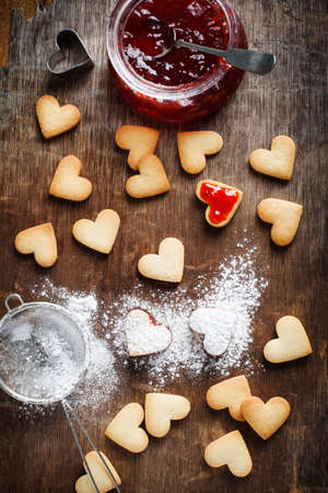 Heart shaped cookies for valentine's day, top viewの写真素材