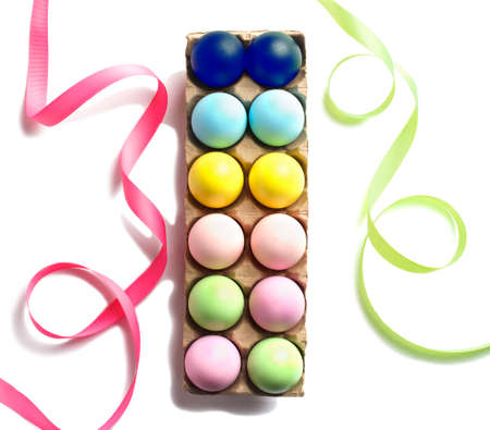 Easter eggs decoration on white background. Easter backgroundの写真素材