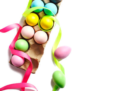 Easter eggs decoration on white background. Easter backgroundの写真素材