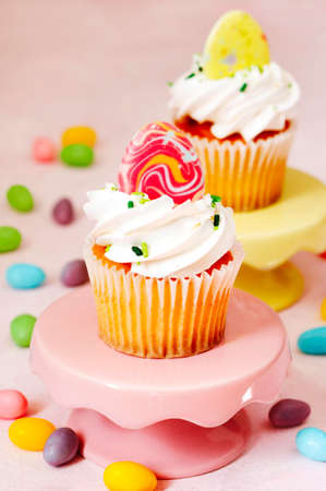 Easter cupcakes on a cake standの写真素材