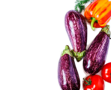 Eggplants isolated on white background, copy spaceの写真素材