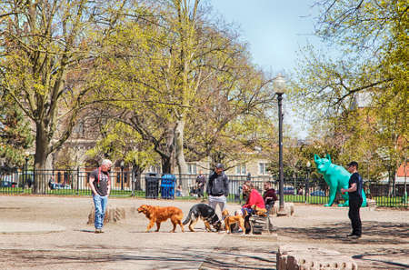 TORONTO, CANADA - 5 MAY 2019: People with dogs in the Dog's park at the Allan Gardens, Toronto, Canadaのeditorial素材