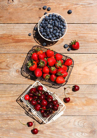 Various fresh summer berries, top viewの写真素材
