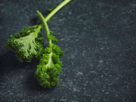 Fresh kale leaves on stone backgroundの写真素材