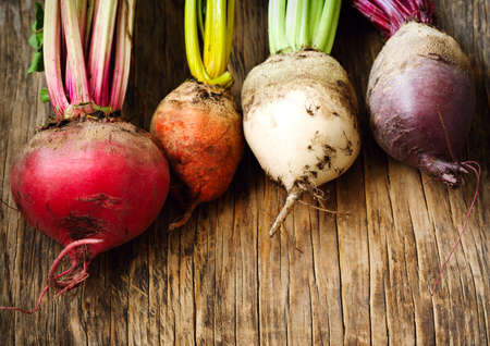 Beetroots on the wooden table, copy space