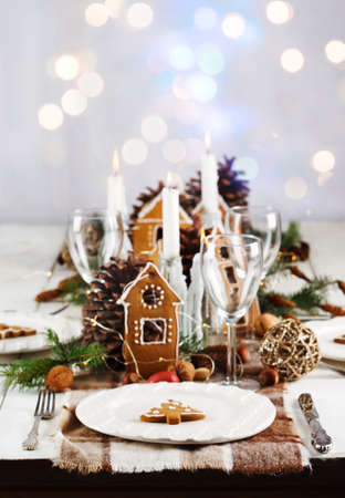 Christmas table setting. Holiday decorationの写真素材