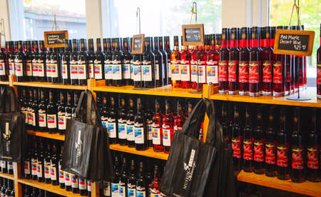 ONTARIO - CANADA, OCTOBER 10, 2017: White Cranberry Wine made on Muskoka Lakes Winery, Ontario, Canadaのeditorial素材