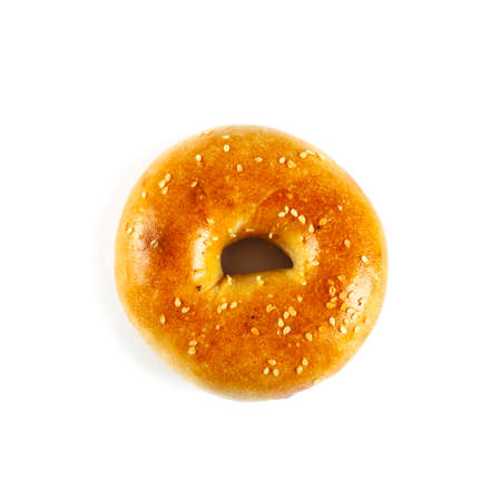 Fresh bagels isolated on white background, top viewの写真素材