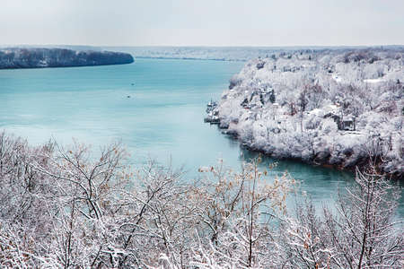 Beautiful winter landscape. View on Niagara river and american side from Canadian sideの写真素材