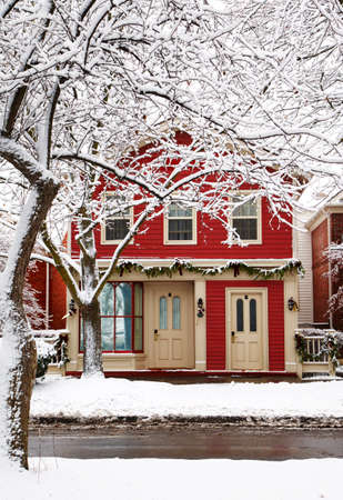 NIAGARA ON THE LAKE, ONTARIO - DECEMBER 2, 2019 - Christmas decoration of house in city Niagara on the Lake, Ontario, Canadaのeditorial素材