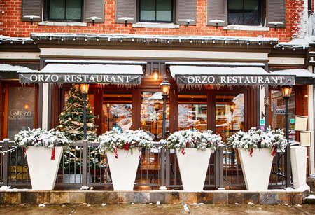 NIAGARA ON THE LAKE,CANADA - DECEMBER 2, 2019: A Orzo restaurant, located in the Queen Street, Niagara on the Lake, Ontario, Canadaのeditorial素材