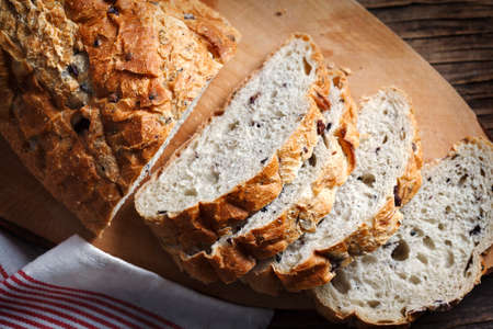 Kalamata olive bread, top viewの写真素材