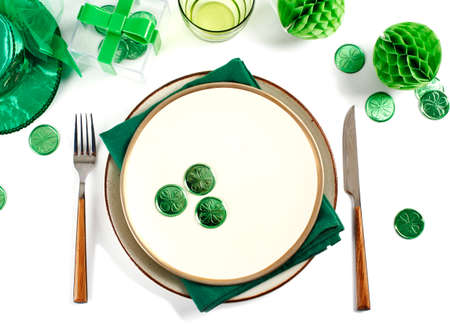 Festive table setting for St.Patrick's day. Copy spase, top view.の写真素材