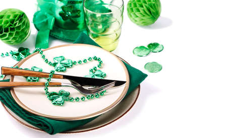 Festive table setting for St. Patrick's day. Copy spase.の写真素材