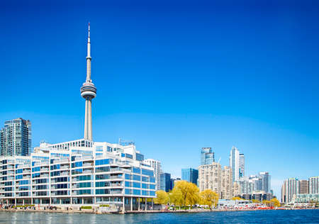 TORONTO - May 5, 2020: Marina and the downtown skyline at the Harbourfront in Toronto, Ontario.のeditorial素材